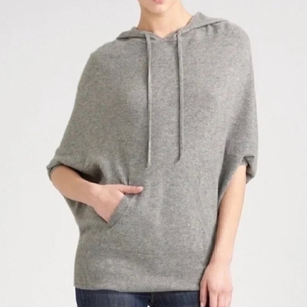 Vince 73066 Poncho Hoodie Sweater Gray Cashmere Oversized Dolman Drawstring M